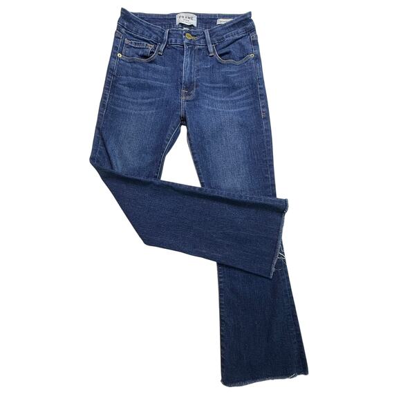 FRAME Le Crop Mini Boot Jeans Remsen Wash Blue Raw Hem Cropped Bootcut Size 25 - Picture 2 of 15